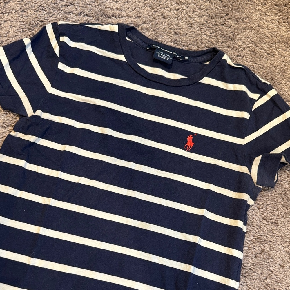 Ralph Lauren Kids Navy and Cream Striped Tee